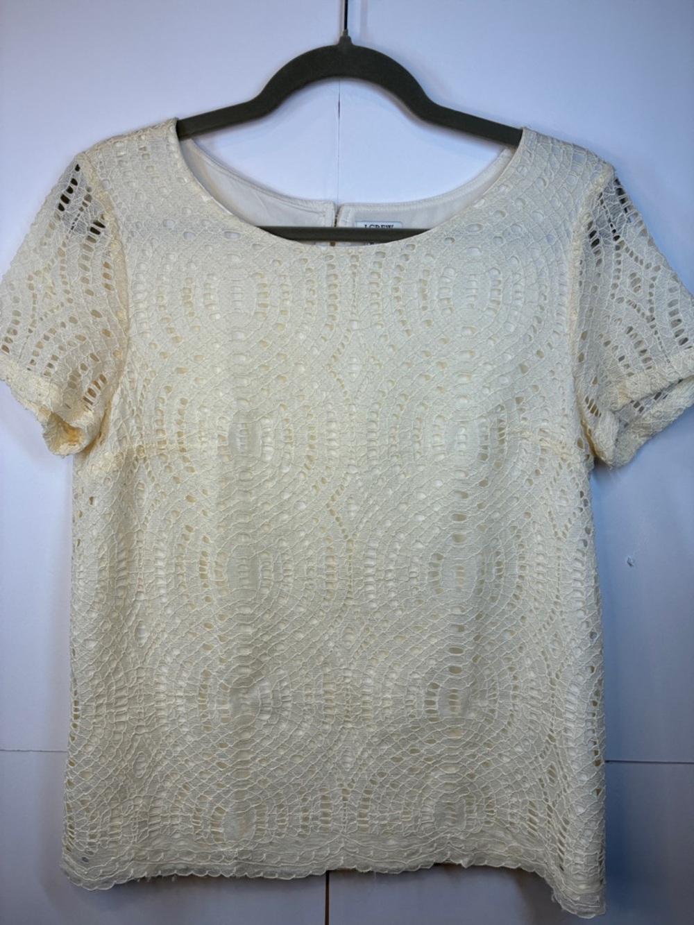 J. Crew Lace Top Women’s Size 6 Ivory Short Sleeve Sheer Overlay Classic
